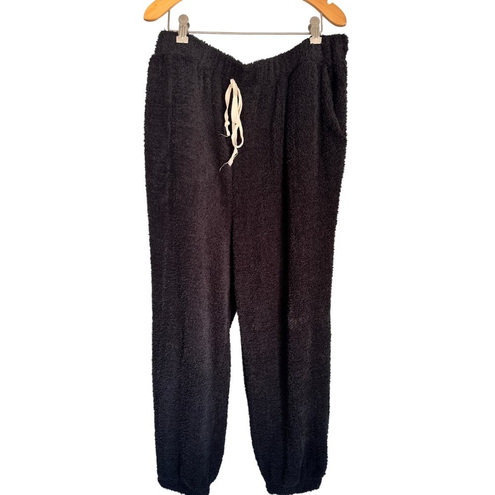 Cozy Fuzzy Lounge Pants Black Plush Drawstring Joggers Soft Comfy Size Large